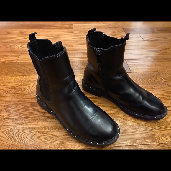 Girls Black Booties with Silver Stud Detail. - Picture 3 of 8